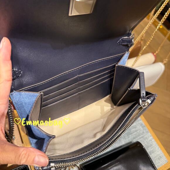 Tory Burch Emerson Denim Suede Chain Wallet Crossbody 175875 Dark Denim $475 - Picture 6 of 7